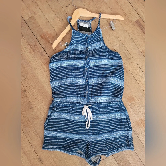 Lou & Grey, Blue and White Baja Romper with Pockets, Size Medium - Picture 1 of 9